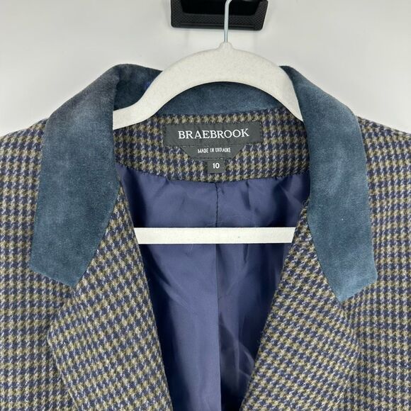 Vintage Braebrook Wool Plaid Blazer Suede Elbow Patch Size 10 Academia Preppy - Picture 11 of 12